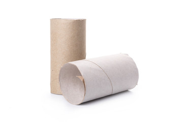 Paper tube of toilet paper, isolated on white background