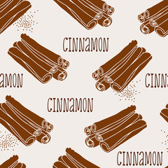 Seamless vector pattern with hand drawn cinnamon sticks