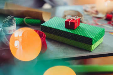 Christmas presets wrapped in red and green paper
