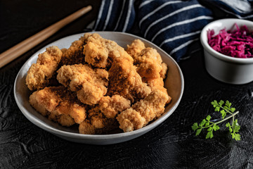 Delicious crispy fried chicken breast strips.