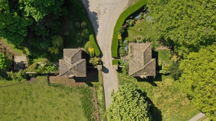 An aerial view over a gate house at Temple Newsam house, in Yorkshire. 
