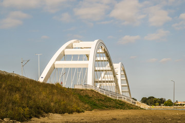 Fototapeta na wymiar Novi Sad, Serbia - July 17. 2019: Zezelj bridge on river Danube in Novi Sad Serbia