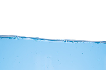Water splash and surface with bubble on white background