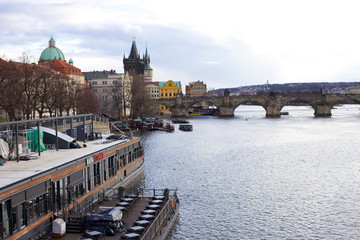 Fototapeta premium A winter day by the river in Prague