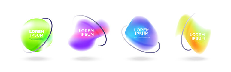 Set of bright colorful abstract graphic element, neon decorative dynamic liquid shapes template