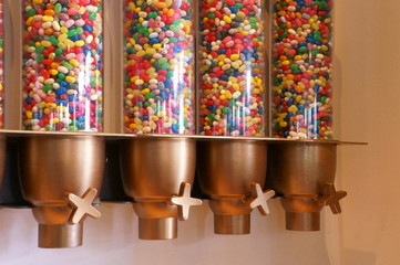 Colorful sweets lined up at candy shops