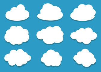 Clouds on blue sky background. Nine white clouds collection.