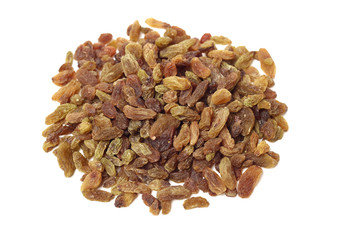 brown raisins on a white background