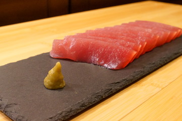 Japanese food Raw tuna in Sushi Restaurant