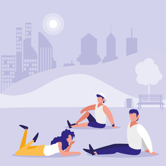 People in park vector design