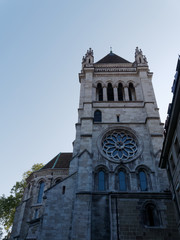 Bell Tower of the St. Pierre Cathedral in the old town of Geneva, Switzerland.