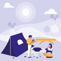 Woman and man in park vector design