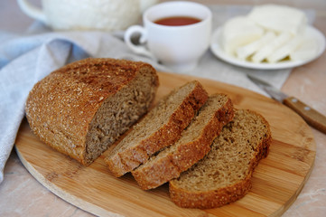 rye bread, homemade cheese, sliced for sandwiches