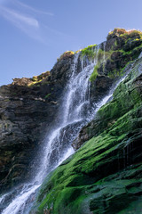 Water cascading down a rock face