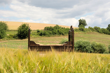 Bett im Getreidefeld, Sommer, Hessen, Deutschland, Europa