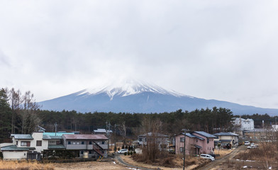 Mountain Fuji with the sky's Overcast day in winter seasons at Yamanashi, Japan
