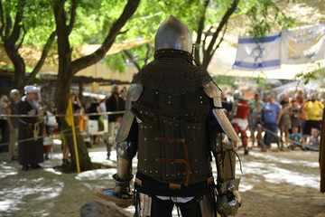 Knights are fighting on the battlefield during the festival 