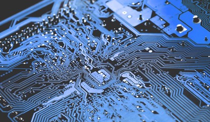 Closeup of electronic circuit board, inside of computer