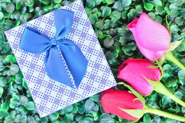 Obraz na płótnie Canvas gift box and rose flower