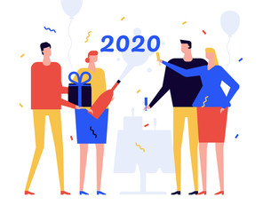 New Year 2020 celebration flat design style illustration