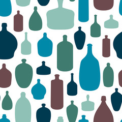 Glass bottles. Vector seamless ornament. Minimalistic style.