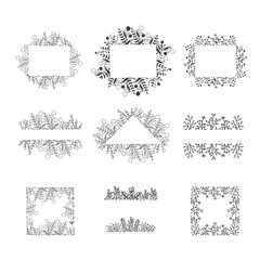 Hand Drawn Floral Wreath Frames. Floral Templates for text, logos, scrapbooking, web banners, wedding invitation cards etc.