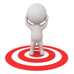 Stressed 3D Character standing on red target