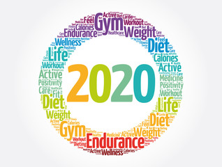 2020 health and sport goals word cloud, concept background