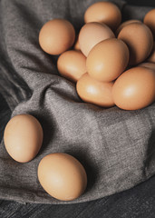 Close-up view of eggs on cloth