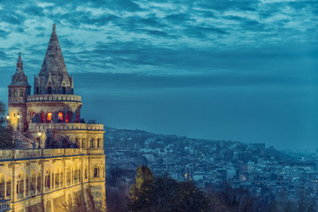 The fishermans bastion in Budapest at night