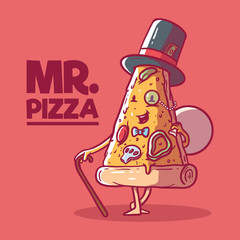 Mr. Pizza character vector illustration. Fast food, brand, advertising design concept
