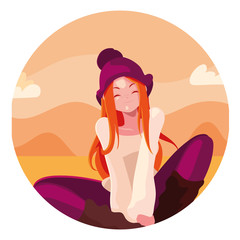 Woman in autumn vector design icon