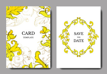 Vector Gold monogram floral ornament. Black and white engraved ink art. Wedding background card decorative border.