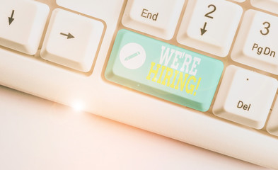 Handwriting text We Re Hiring. Conceptual photo recently employ someone or pay someone to do...