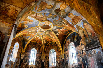 Fragments of frescoes wall paintings on the walls of the Church of the Saviour at Berestove in Kyiv, Ukraine.