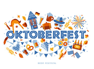 Fototapeta na wymiar Oktoberfest flyer, banner. Beer festival logo, concept design on white background.