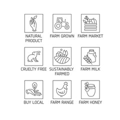 Vector set of logos, badges and icons for natural farm and health products. Collection symbol of localy grown and organic food.