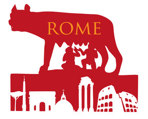 The Symbol Of Rome, Capitoline Wolf with roman monument