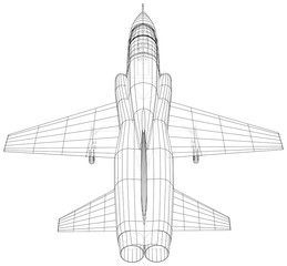 Airplane jet close-up. Vector rendering of 3d. Wire-frame.