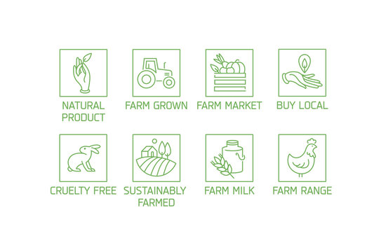 Vector set of logos, badges and icons for natural farm and health products. Collection symbol of localy grown and organic food.
