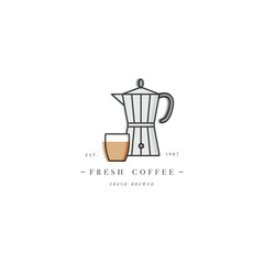 Vector design colorful template logo or emblem - coffee shop and cafe. Food icon. Label in trendy linear style isolated on white background.