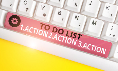 Conceptual hand writing showing To Do List 1Action 2Action 3Action. Concept meaning putting day...