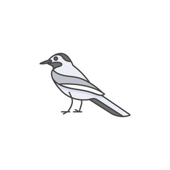 Vector linear icon design wagtail bird on white background. Wagtail colorful emblems or badges.