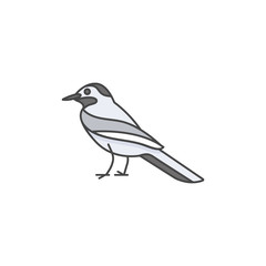 Obraz premium Vector linear icon design wagtail bird on white background. Wagtail colorful emblems or badges.