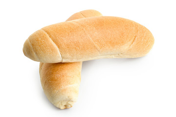 Two long white bread rolls isolated on white.