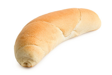 Long white bread roll isolated on white.