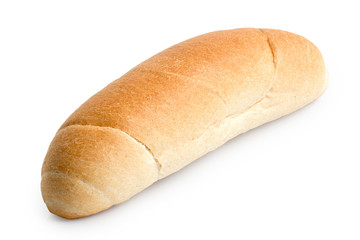 Long white bread roll isolated on white.