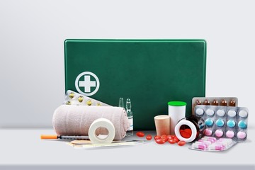 First aid kit with medical supplies
