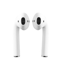 White headphones wireless bluetooth earphones, copy space isolated background