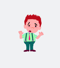 Businessman in casual style makes a gesture of tired resignation.